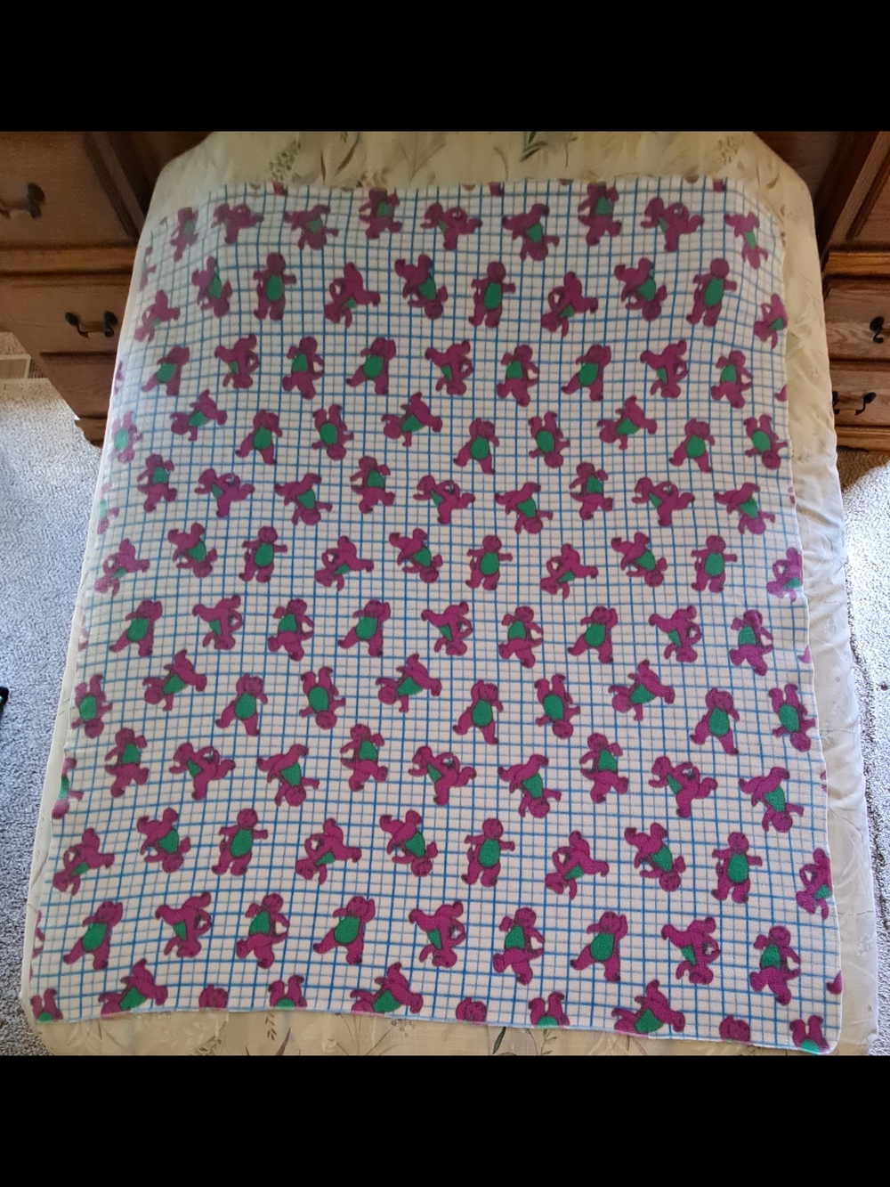 Vintage Barney Throw blanket    65" x 53"